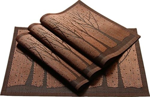 Washable PVC Place Mats brown for kitchen Table, Dining table mats, Washable Table Mats, Set of 4 (4 pcs Coffee tree)