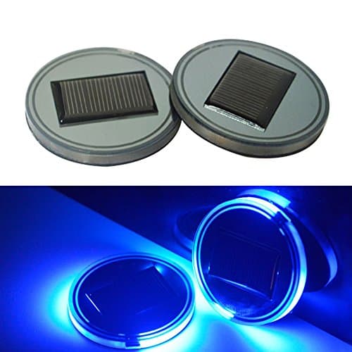 discoGoods 2-Pack LED Car Cup Holder Mat Cup Coasters Light Mat Pad Solar Power Car Interior Decoration Built-in Vibration Automatically Turn On at Dark (Blue)