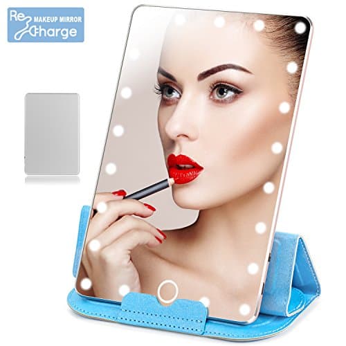 LoiZau Lighted Makeup Mirror, Rechargeable 21 LEDs Dimmable 7.9 Inch Portable Vanity Makeup Mirror with Lights for Travel USB Charging (Silver)