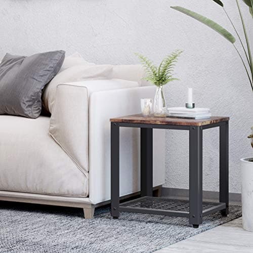 Vintage Industrial End Table, Square Accent Table Night Stand 2 Tier Side Table Decorative for Bedroom Living Room, Retro Brown Finish