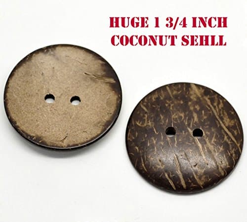 Awesome Large Coconut Shell Buttons (15 pcs) with Beautiful Natural Coconut Designs 44mm (1 3/4 Inch) Includes Exclusive Shizaru Designs Gift Bag