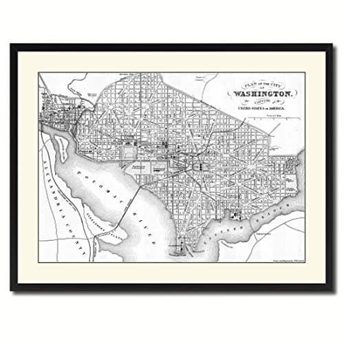 Washington DC Old B&W Map 37005 Picture Frame Gift Ideas Office Décor Bedroom Livingroom Gameroom Housewarming Birthday - Black 28" x 37"
