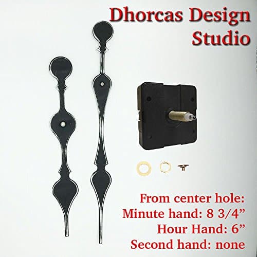 Dhorcas (#01D) 3/4" Threaded Motor and Curvy Long Distressed Black 8 3/4" Hands, Quartz Clock Movement and Replacement Motor kit (3/4" thread shaft)