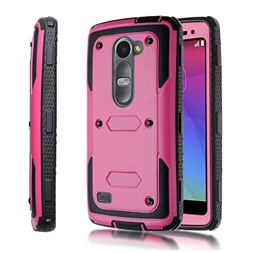 for LG Leon Case Tribute 2 Case QAenly Creative Hybrid LG Leon C40 Case Heavy Duty Rugged Dual Layer Case with kickstand for LG Leon C40 LG Tribute 2 Pink
