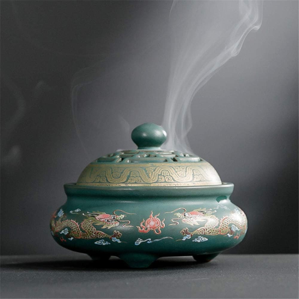 FFDGHB Backflow Incense Burner Ceramic Incense Burner Crafts Ornaments Backflow Aromatherapy Stove Home Decor Incense Burner Meditation Relieve Headache 11.7 * 8.3(±0.3)*6.5(±1.5) Cm