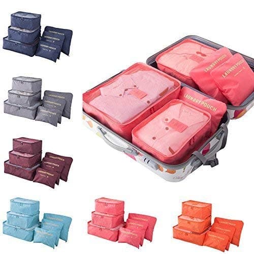Polyester Assorted Colour Storage Bag Packing Cubes (Colour May Vary) - Set of 6