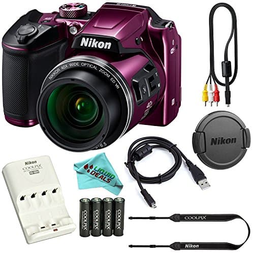 Nikon COOLPIX B500 16MP 40x Optical Zoom Digital Camera Bundle includes Camera, 4 AA Rechargeable Batteries + Charger MH-73, Cables and More (Purple)