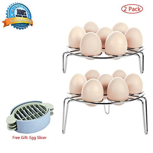 2-Pack Egg Steamer Basket Rack Trivet, Stainless Steel Egg Cooker Rack, Multipurpose Vegetable Steamer Rack Stand for Instant Pot and Pressure Cooker, Egg Slicer Free (6.82.1)