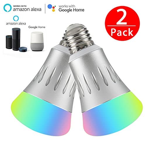 Smart Wifi LED Light Bulb Compatible with Alexa No Hub Required, Sisyphe E27 Wifi Bulb RGB 7W(60 equivalent) Multi Color Dimmable Daylight Night Light for iPhone iPad Samsung (2 Pack)