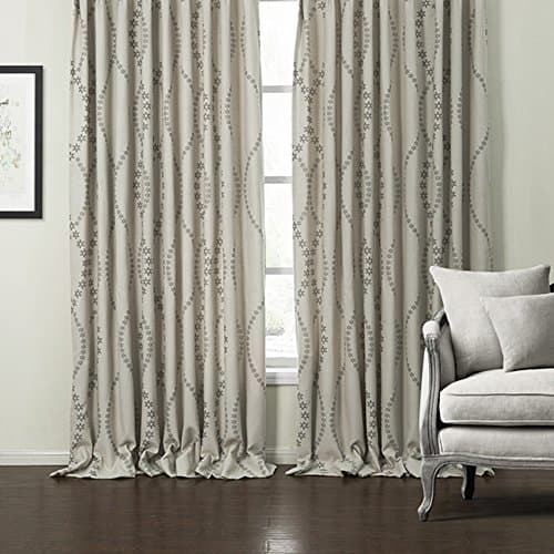 Insulated Blackout Lined Curtains Drapes -KoTing 1 Panel Grommet Top Linen Curtains Grey Floral Jaquard Drapes