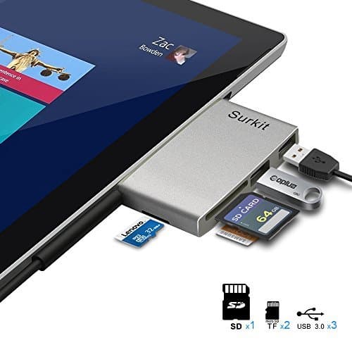 Aluminum Surface Pro Hub Adapter/Memory Card Reader, High Speed USB 3.0 Transfort and USB 2.0 for Mouse or Keyboard with SD(HC) Card Slot and TF Card Reader for Microfoft Surface Pro 3/4