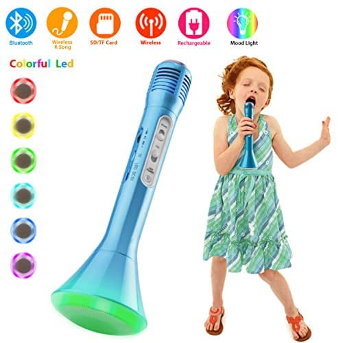 Wireless Karaoke Microphone, Bluetooth Handheld Karaoke Machine with Speaker Mic Party KTV Home Mike Systems, Portable Led Music Singing Equipment for IPhone/Android/IOS/Smartphone Kids Adults