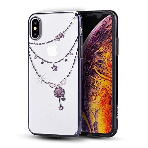 iPhone X Case with SWAROVSKI Crystals | Premium PC Material | Shock Resistance | Slim & Transparent | Wireless Charger Compatible | Ideal for Women, Girls | Crystal Shell Cover | 5.8 inch (Gun Black)