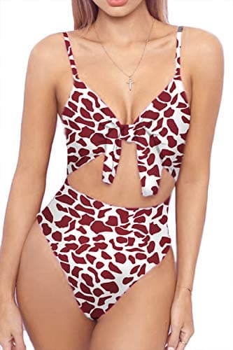 LEISUP Womens Spaghetti Strap Tie Knot Front Cutout High Cut One Piece Swimsuit