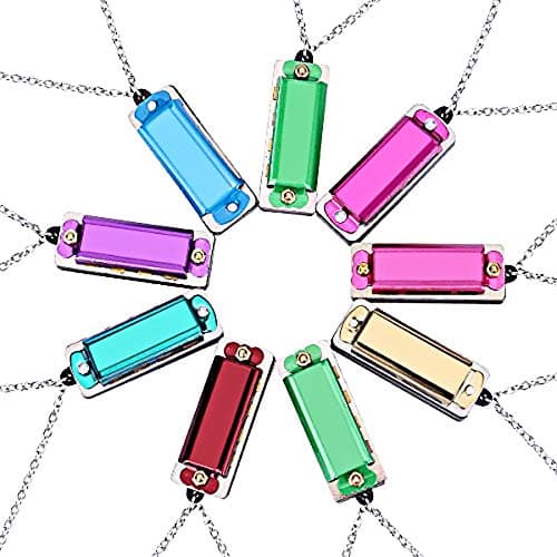 Yeenee 9 Pcs Mini Harmonica Necklace 4 Hole 8 Tone for Kids Adult