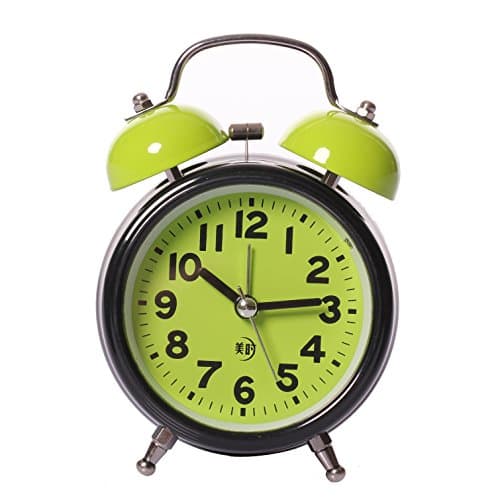MAYMWHEN Classical Retro Twin Bell Alarm Clock Silent Silent Non Ticking Sweep Second Hand Desk Battery Operated Loud Snooze Clock with Nightlight 3.5 Green