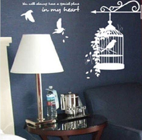 Custom PopDecals - Birds and cage - Beautiful Tree Wall Decals for Kids Rooms Teen Girls Boys Wallpaper Murals Sticker Wall Stickers Nursery Decor Nursery Decals