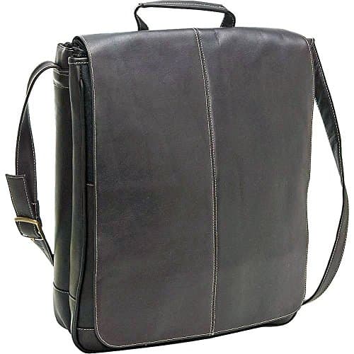 Le Donne 17" Vertical Laptop Messenger Bag, Leather Computer Bag in Cafe