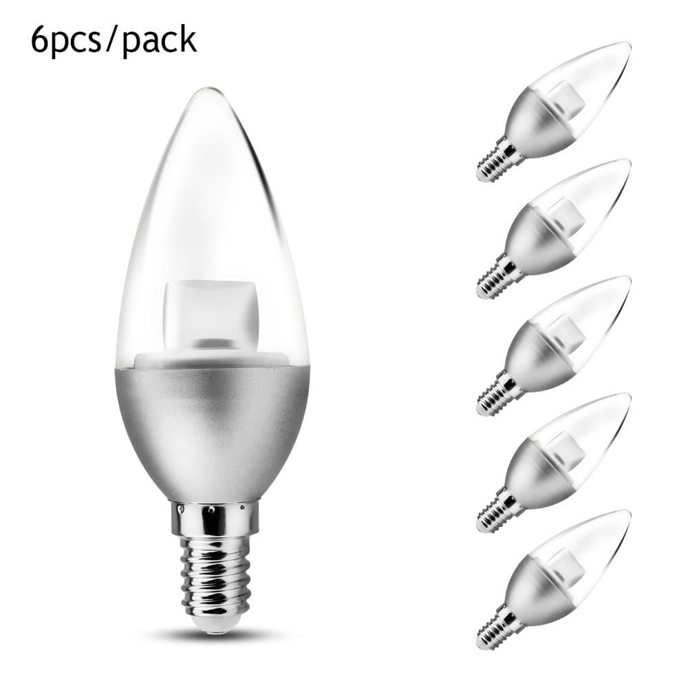 Pacaly 5w C37 E14 LED Bulb, Silvery Surface, 40w Incandescent Bulbs Equivalent,led Torpedo Shape, Warm White, Candle Bulb, Candelabra Bulb, - Pack of 6 Units