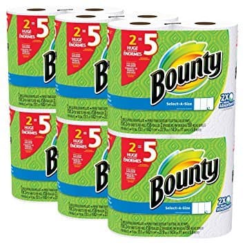 Bounty Select-a-Size Paper Towels, White, Huge Roll, 12 Count - Pack of 6