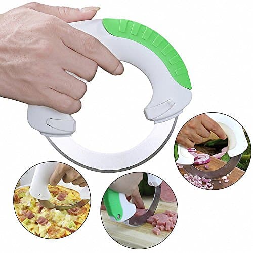 Circular Rolling Knife, Unique Ergonomic Design Can Well Protect Your Wrist Joints - Extra Sharp Stainless Steel Round Kitchen Cutter Tool For Cutting Pizza, Vegetables, Meat