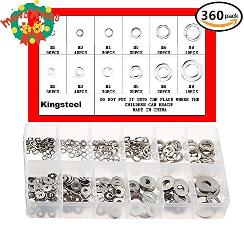 360PCS Stainless Steel Lock Washers Assortment Flat Washers Assortment Kit For (M2 3 4 5 6 8 )