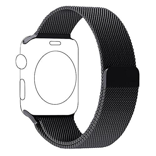 Apple Watch Band, Knnke Fully Magnetic Closure Clasp Mesh Loop Milanese Stainless Steel Bracelet Strap for Apple iWatch Sport & Edition 42mm (Black)