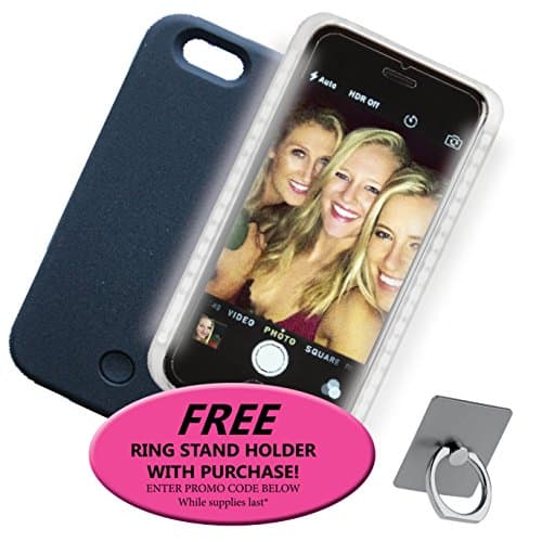 Lux Ambition iPhone 7 Illuminating LED Light Smartphone Case For Selfies, Equipped With Dimming And Strobe Functions! Take Flawless Selfies! (Black)