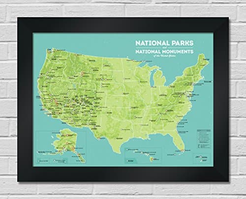 Best Maps Ever US National Parks & Monuments Map PREMIUM FRAMED 18x24 Poster (Green & Aqua | Black)