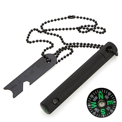 Go Out Camping 6 in 1 Compass Scraper Bottle Opener Dividing Ruler Map Rangefinder Flint Stone H4147