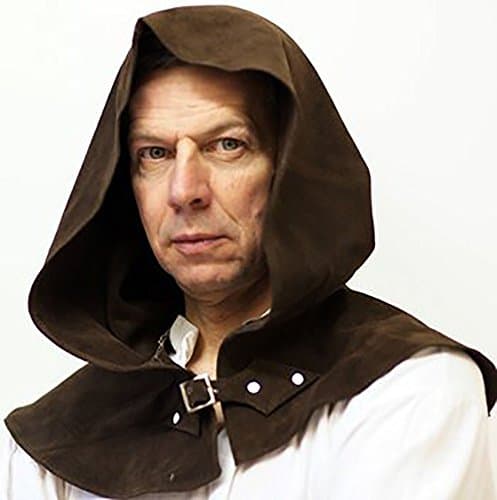 MEDIEVAL-GOTHIC-Pagan-LARP-Steampunk-Hobbit-Serf SMALL BROWN LEATHER HERO HOOD-COWL
