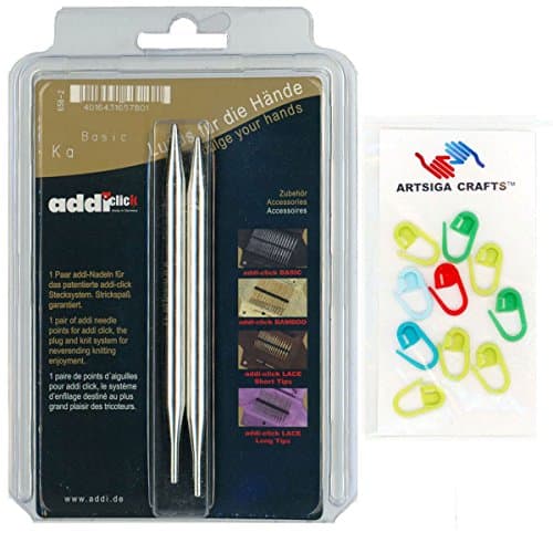 addi Click Turbo Basic 5-inch (13cm) Replacement Tip Pair Size US 04 (3.50 mm) Bundle with 10 Artsiga Crafts Stitch Markers