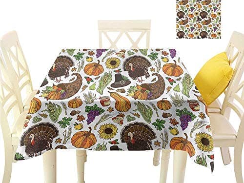 WilliamsDecor Dinning Table Covers Thanksgiving,Pilgrims Hat Turkey Summer Table Cloths W 54" x L 54"