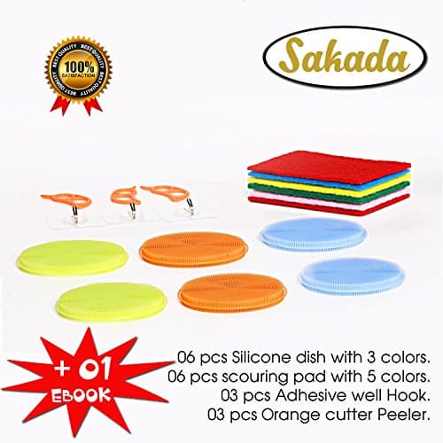Silicone Dish Rubber Sponges with Scouring Pad Kit - Safe, Durable, Comfortable Set of Washing and Cleaning Tools for Plates, Pots, Glasses, Cups even Fruits & Vegetables | Kitchen All Around Scrubber