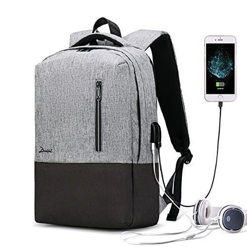 DEELFEL 15.6" Laptop Backpack with USB Charging Port & Headset Port Waterproof Travel Backpacks for Men & Women Lightweight Bags School College Students Notebook Bookbag