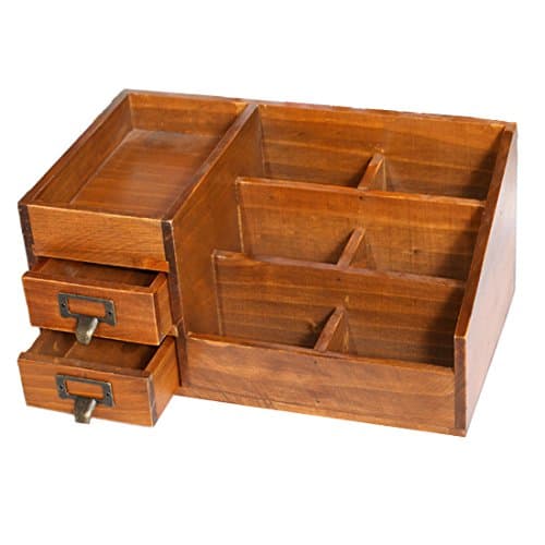 YIUHART Multi-Functional Wooden Desktop Cosmetics Storage Box with Drawer (Brown)