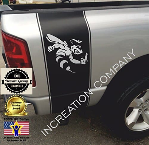 2002-2018 Dodge Ram 1500 2500 Black Rear Side Bed Mirrored Decals, Super Bee Middle Finger Hemi 5.7 Liter 4x4 Logo off road Stripes Vinyl Stickers, Auto Graphics SRT hellcat, Mopar, Rebel