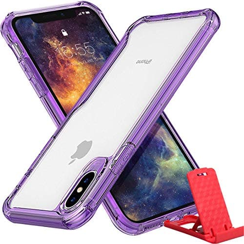 RISWOJOR iPhone X/iPhone Xs Clear Phone Case, Hybrid Protective Anti-Slippery Anti-Yellowing Drop-Proof Shockproof Bumper Shell Soft TPU + Anti-Scratch Hard PC Thin Cover for iPhone X/XS 5.8''~Purple