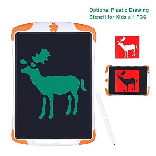 Drawing Board Notepad Electronic Drawing Tablet Children Drawing Tool, Children Gifts LCD Writing Tablet 12 Inches with Random Stencil (Orange)