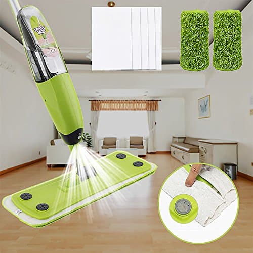 Microfiber Floor Spray Mop for Hardwood – Cleaning Tool with 2 Pads and 5 Dust Cloths and 360 Rotary Head for Home Office Kitchen