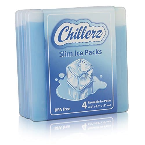 CHILLERZ Slim Reusable Ice Pack (4 Pack) for Kids Lunch Box - Ultra Slim and Lightweight Cool Cooler Packs - Long-Lasting Gel - Makes your Food Stay Fresh, Cold and Tasty