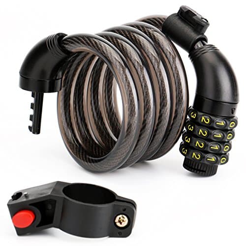 Yogree Self Coiling Bike Cable Lock with Resettable Combination and Mounting Bracket, 4-Feet
