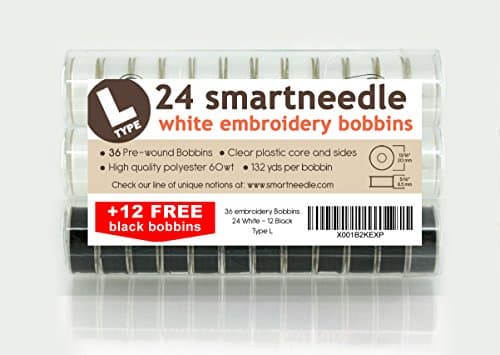 36 Embroidery Bobbins Bundle 'Type L' (24 white - 12 black)