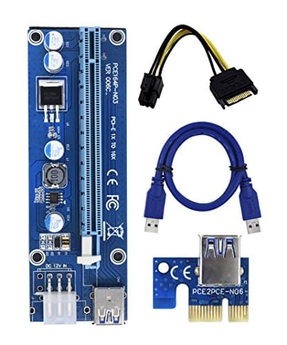 6-Pin Powered PCI-E PCI Express Riser Card - VER 006C - 1X to 16X PCIE USB 3.0 Adapter Card - With USB Extension Cable - GPU Riser Extender Cable Currency Mining (1 Pack)