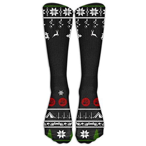 Xmas Pattern Black Compression Socks For Women And Men Athletic Running Socks For Nurses Medical Travel Varicose Veins Sports - Below Knee High