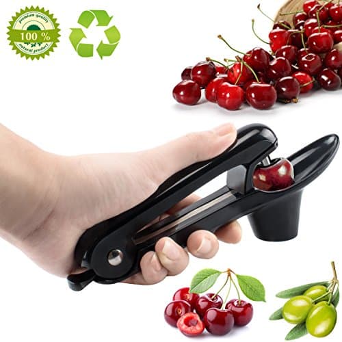 Cherry Pitter Tool ,Cherry Olive Corer Pitter Silicone Grips Design Makes Juice No Splash (Black)