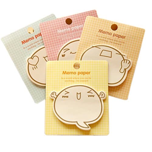JUNKE 4 Pads Cute Emoji Sticky Notes Memo Pads Flags Index Tab, Random Style