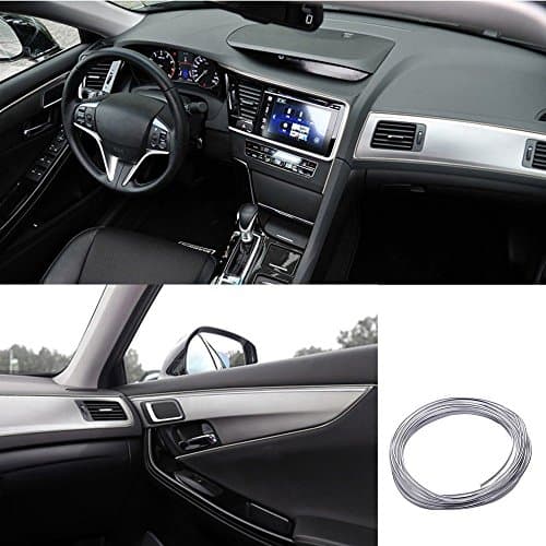 Car Stripes Chrome Trim Strips 16ft 3D DIY Dash Trim Molding Interior Exterior Decorative Gap Filler Car Mount (5 Meters, Silver)