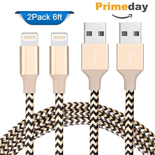 iPhone Charging Cables, 2 Pack 6Ft Elktry Fast Speed Nylon Braided Charger Cord Fast Sync & Data Cable Tangle-Free for iPhone 7 7 Plus 6 6S 6 Plus 6S Plus SE 5S 5C 5 iPad Pro Air iPod (Rippled Gold)