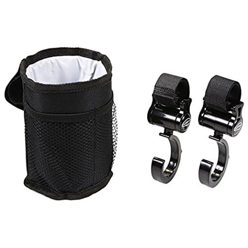 Artempo Pack of 2 Multi-Purpose Stroller Hooks-Universal for Buggy Wheelchair, Rollator, Walker & Waterproof and Insulated Stroller Bottle Cup Holder with Pocket Organizer